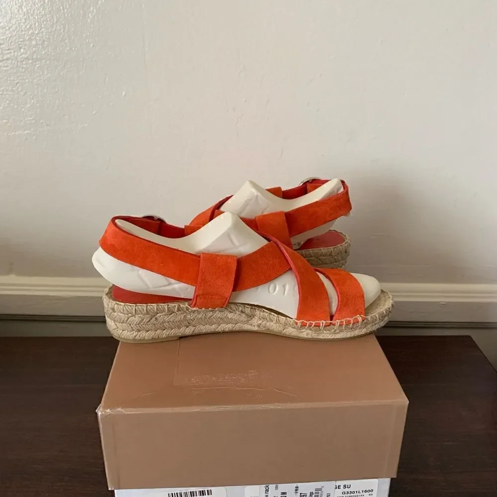💕Via Spiga Women’s gia suede espadrille wedge strappy sandal in orange Sz 7 NIB